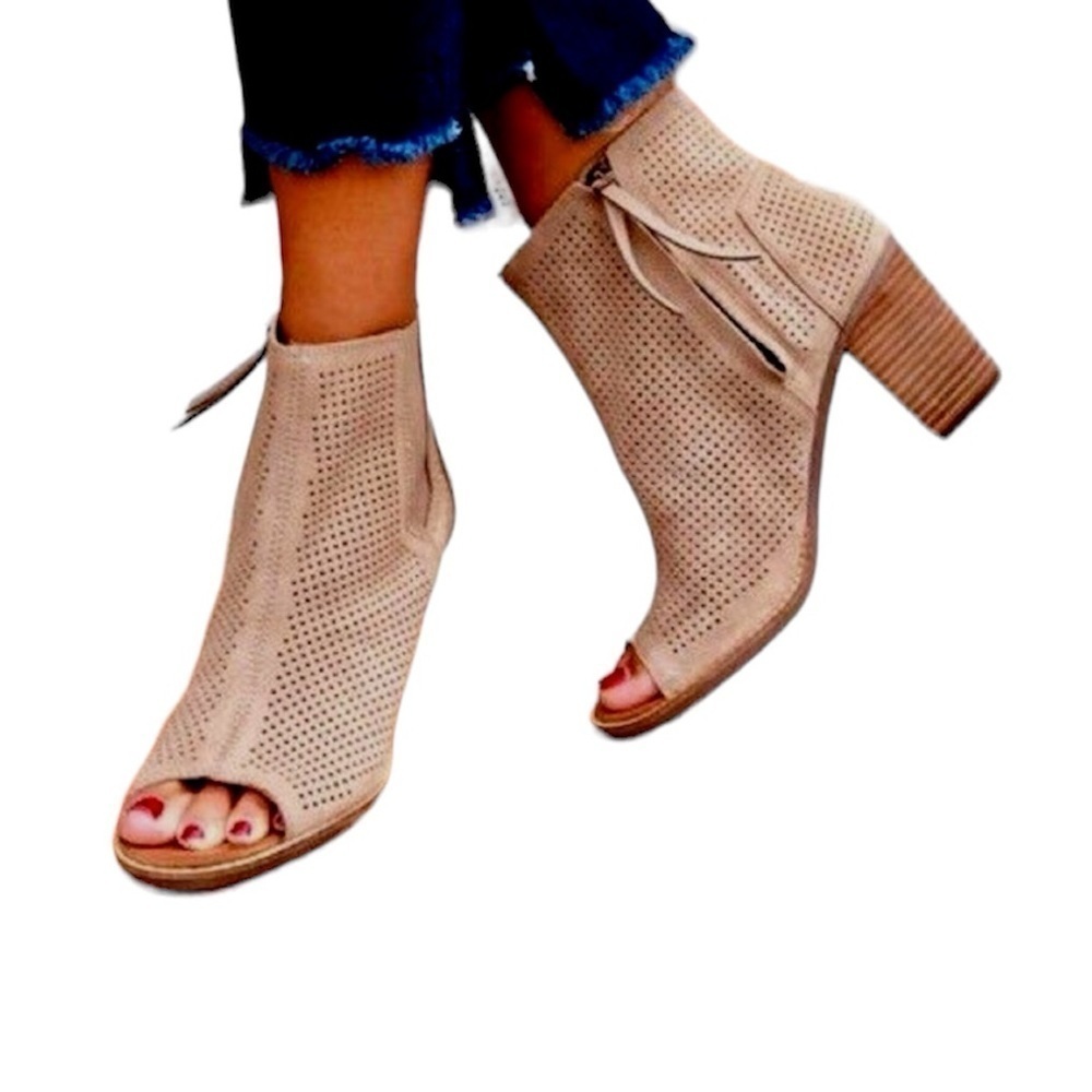 Toms Majorca Peep Toe Cinnamon Suede Booties Size 7 - Picture 11 of 12